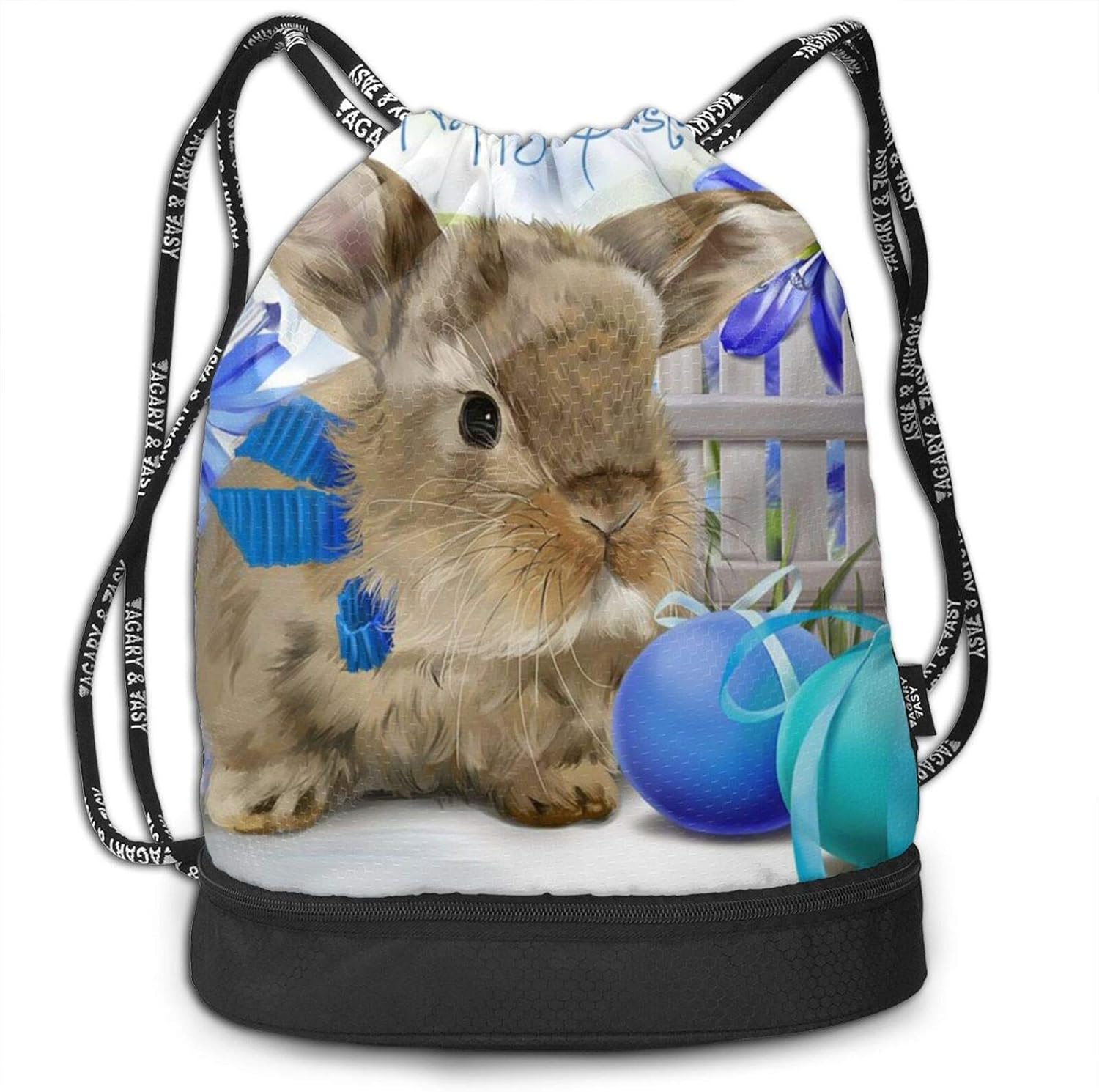 Drawstring Backpack,Cute Easter Eggs Rabbit Print Sport Travel Gym