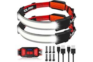 Headlamp Rechargeable 2 Pack, Super Bright 1500Lumen Wide Beam LED Headlamp, 6 Modes Head Lamp with Tail Red Light(Individual