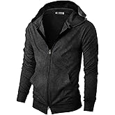 Ohoo Mens 100% Cotton Hoodie Two Way Zipper Slim Fit Wide Hood Thin Lightweight Full Zip Hooded Sweatshirt