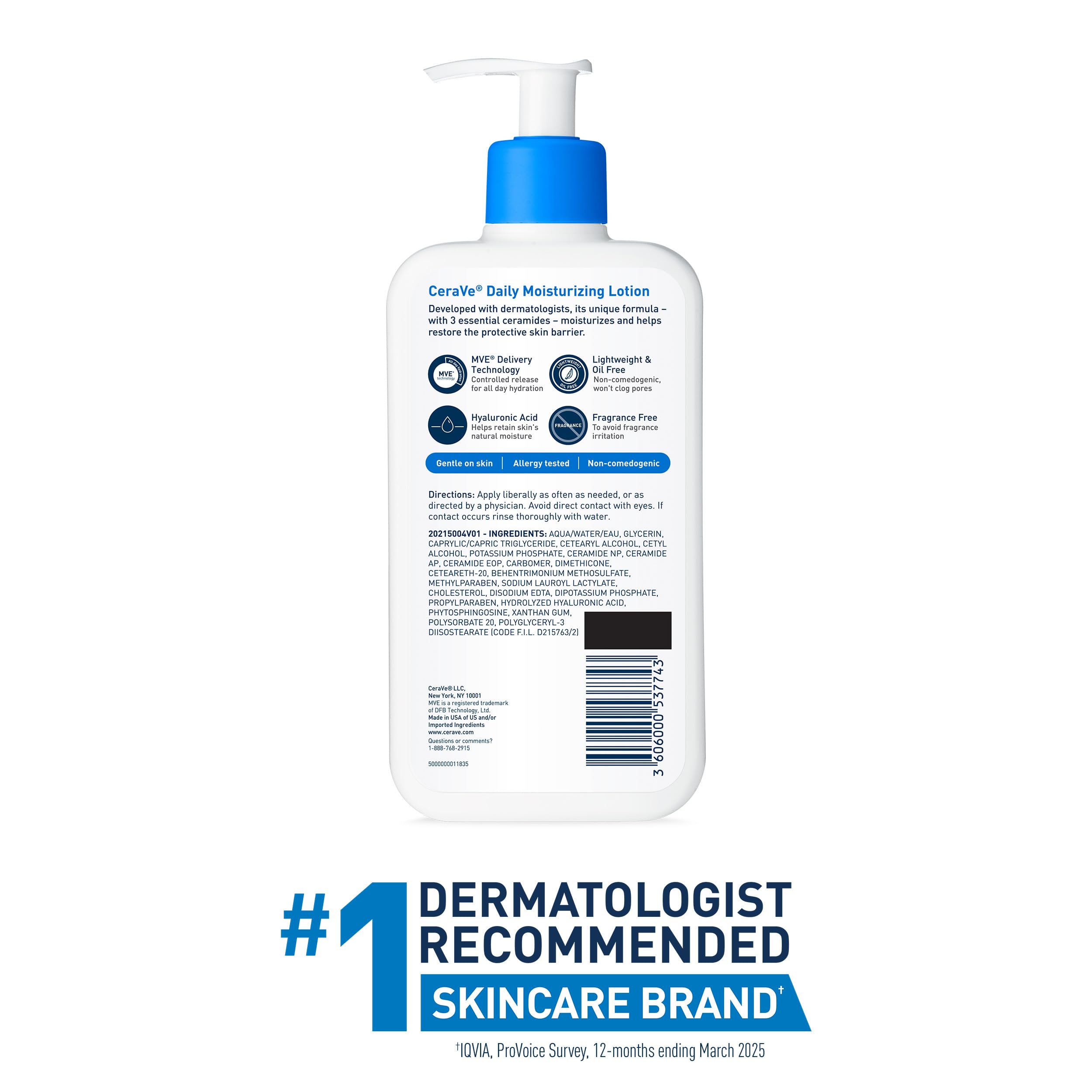 CeraVe Daily Moisturizing Lotion for Dry Skin, Body Lotion & Face Moisturizer with Hyaluronic Acid and Ceramides, Daily Moisturizer, Fragrance Free, Oil-Free, 19 Ounce