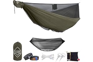 onewind 12Ft Camping Hammock with Mosquito Net, Ridgeline Double Hammock Portable Lightweight Large Hammock Ripstop Nylon Durable with 2 * 12Ft Tree Straps for Camping Hiking Backpacking, OD Green