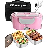 Eocolz Electric Lunch Box Food Heater 80-100W, Food Warmer with Dual Container 1.5L Portable Heated Lunch Box for Car Truck Work Stainless Steel Fork & Spoon 12/24/110V for Adults Lonchera ElΓ©ctrica