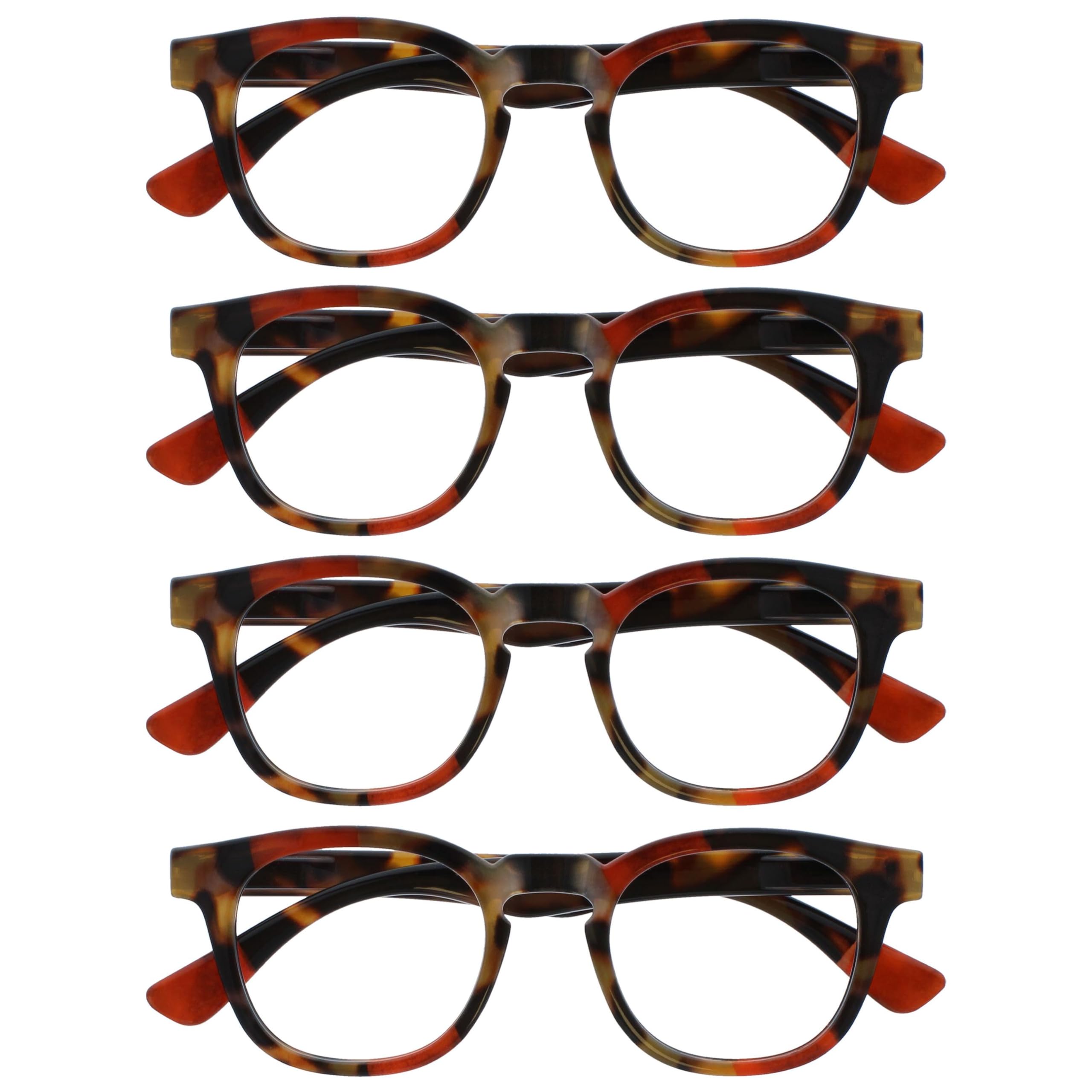 OPULIZE Ava Reading Glasses 4 Pack Flattering Rounded Frame Spring Hinges Scratch Resistant Brown Tortoiseshelll Red Mens Womens RRRR62-Z +2.00