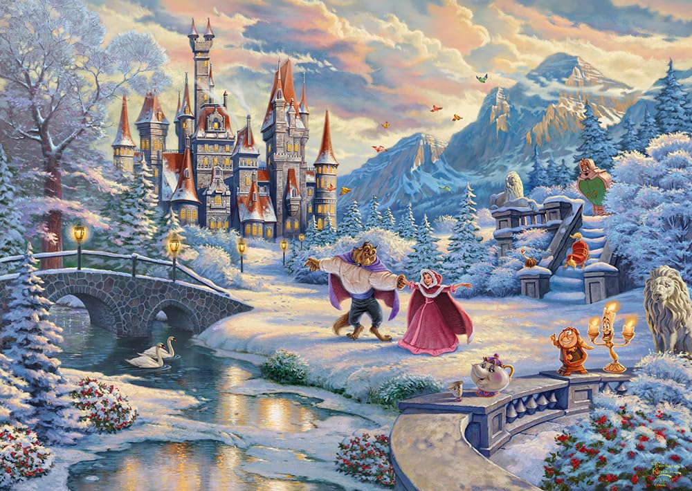 Schmidt | Thomas Kinkade: Disney Beauty & the Beast Winter Enchantment Puzzle - 1000pc | Puzzle | Ages 14+ | 1+ Players