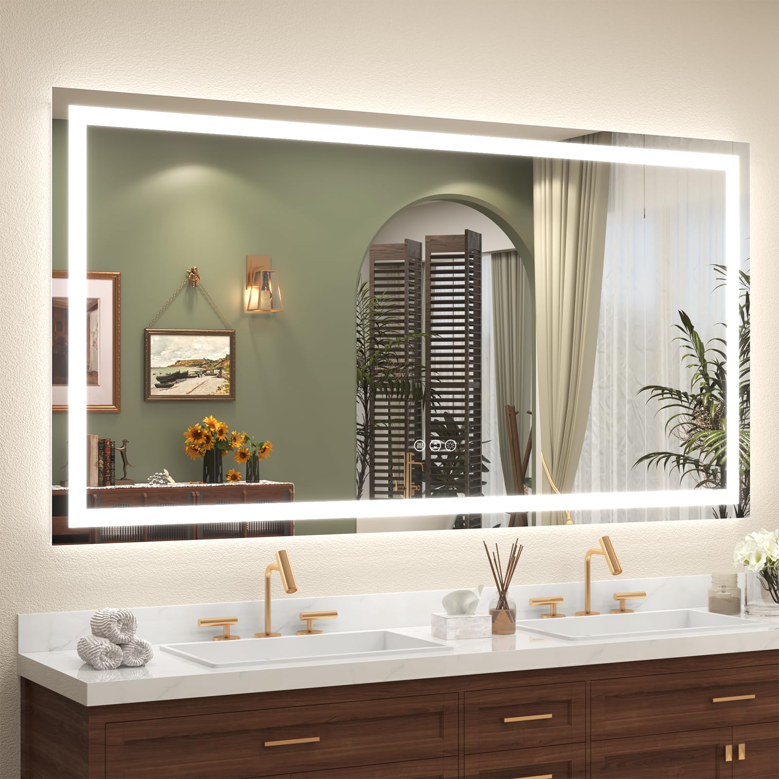 Photo 1 of ODDSAN 68x 36 Inch Lighted Bathroom Mirror for Wall, LED Illuminated Vanity Mirror with Lights, Dimmable, Anti-Fog, ETL Listed (Backlit and Front Lighted)
