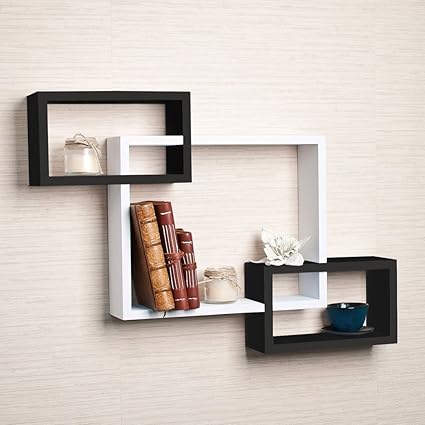 Onlineshoppee Wall Shelf (White and Black, Set of 3)
