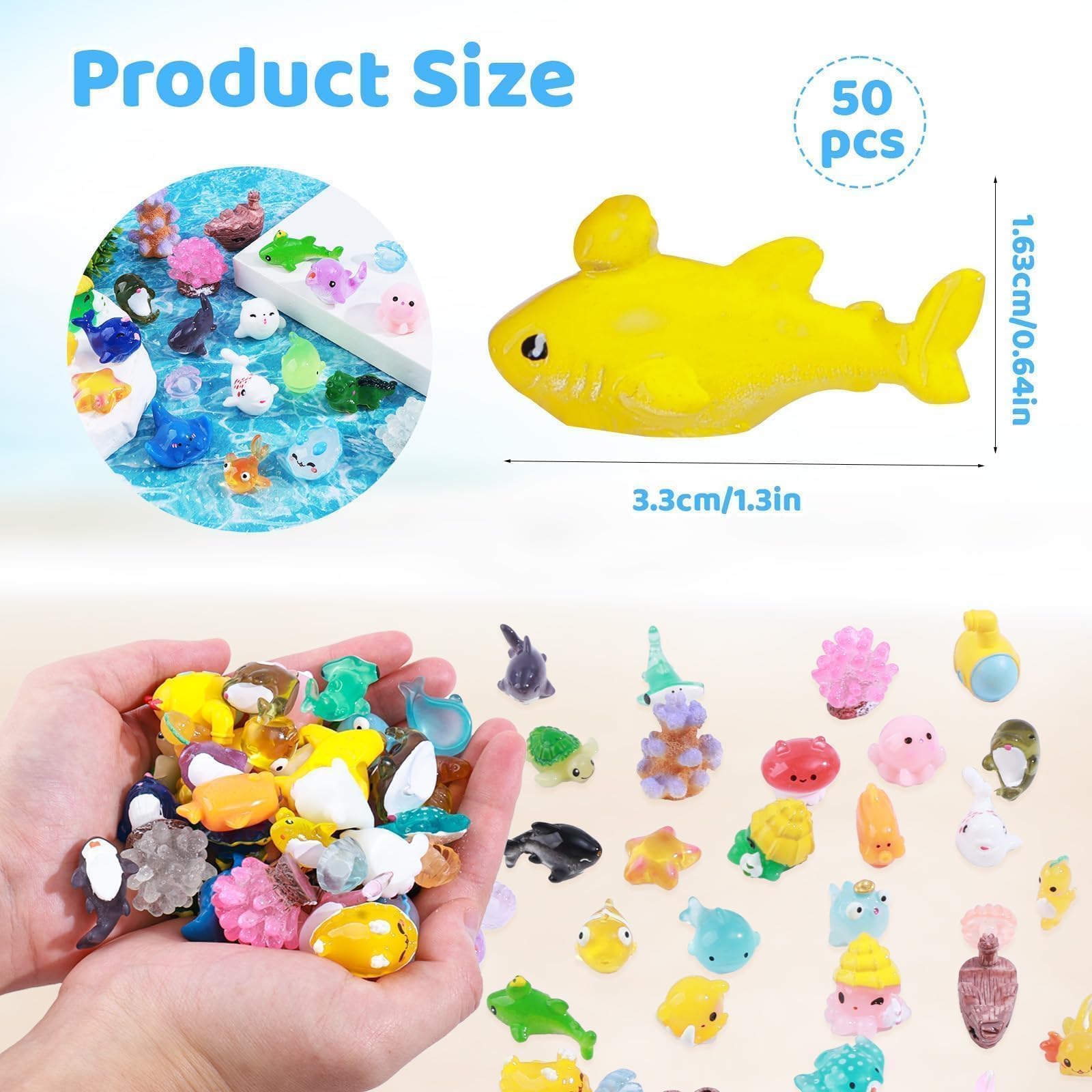 dsooldre 50pcs Mini Ocean Resin Animals Tiny Sea Animals Figurines Marine Miniature Plastic Animals Aquarium Ornaments Decorations for DIY Fish Tank Potted Micro Fairy Garden Dollhouse