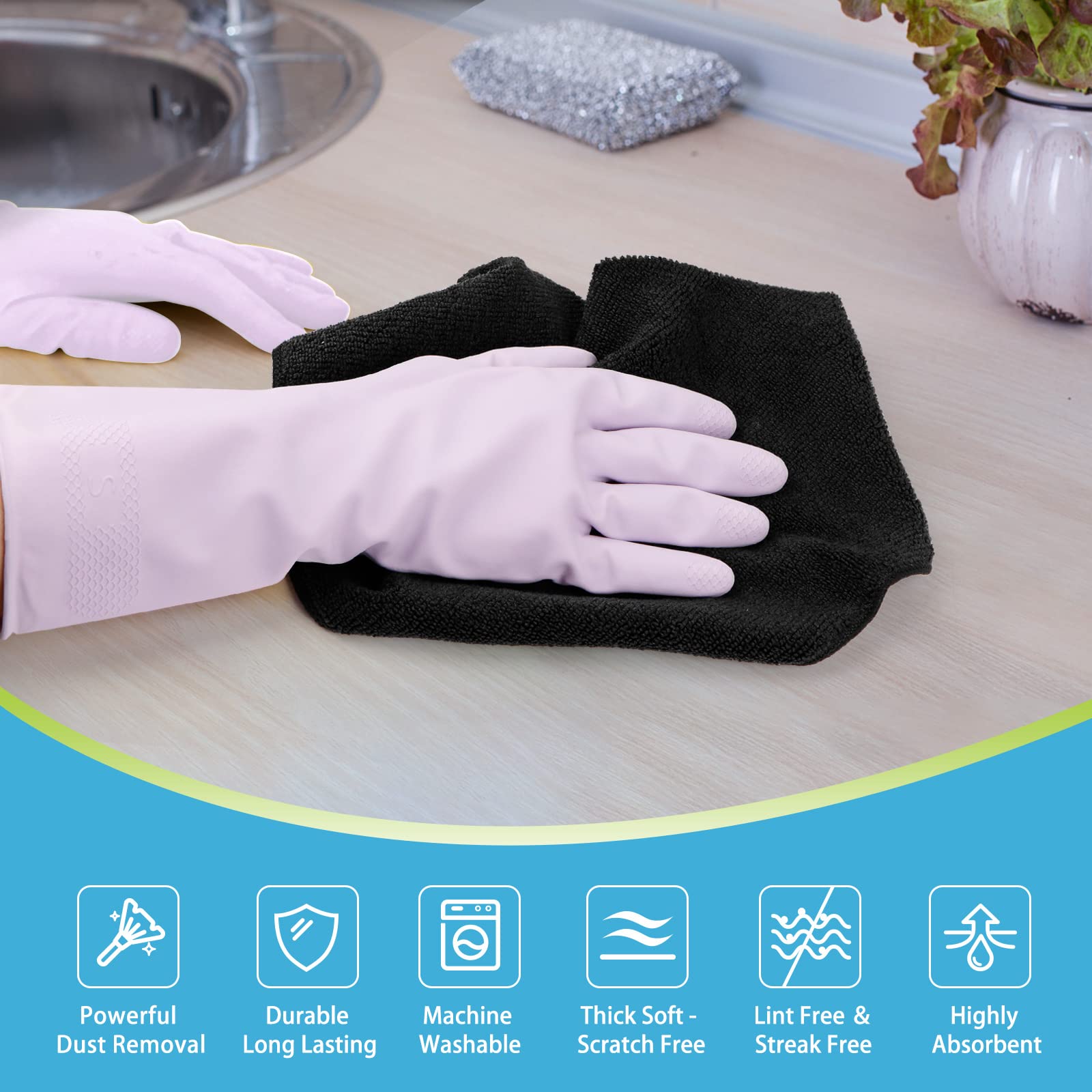 AIDEA Microfiber Cleaning Cloth-8PK, Multi-Purpose & Absorbent Microfiber Cleaning Towel, Lint-Free Streak-Free, Premium Microfiber Cloth for Cleaning Kitchen, Bathroom, Glass, 12