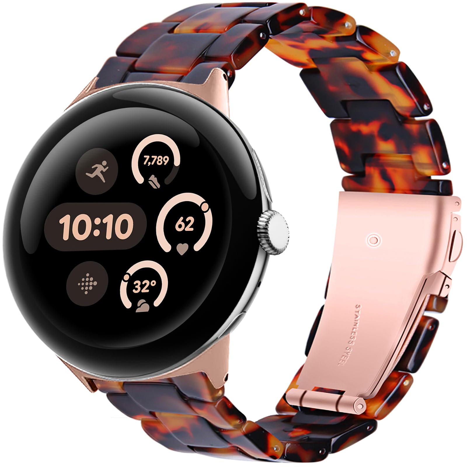 Miimall Resin Strap for Google Pixel Watch 4/3/2/1 41mm, Men Women Lightweight Thin Band with Metal Buckle Adjustable Replacement Wristband for Pixel Watch 4 41mm-Hawksbill