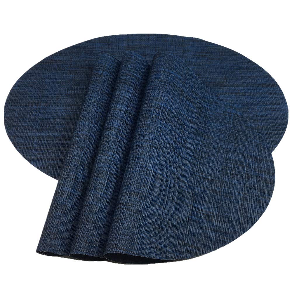 Placemats,Red-A Imitation Bamboo Oval Woven Vinyl Heat Resistant Placemats Washable Table Mats for Kitchen Table Set of 4,Navy Blue