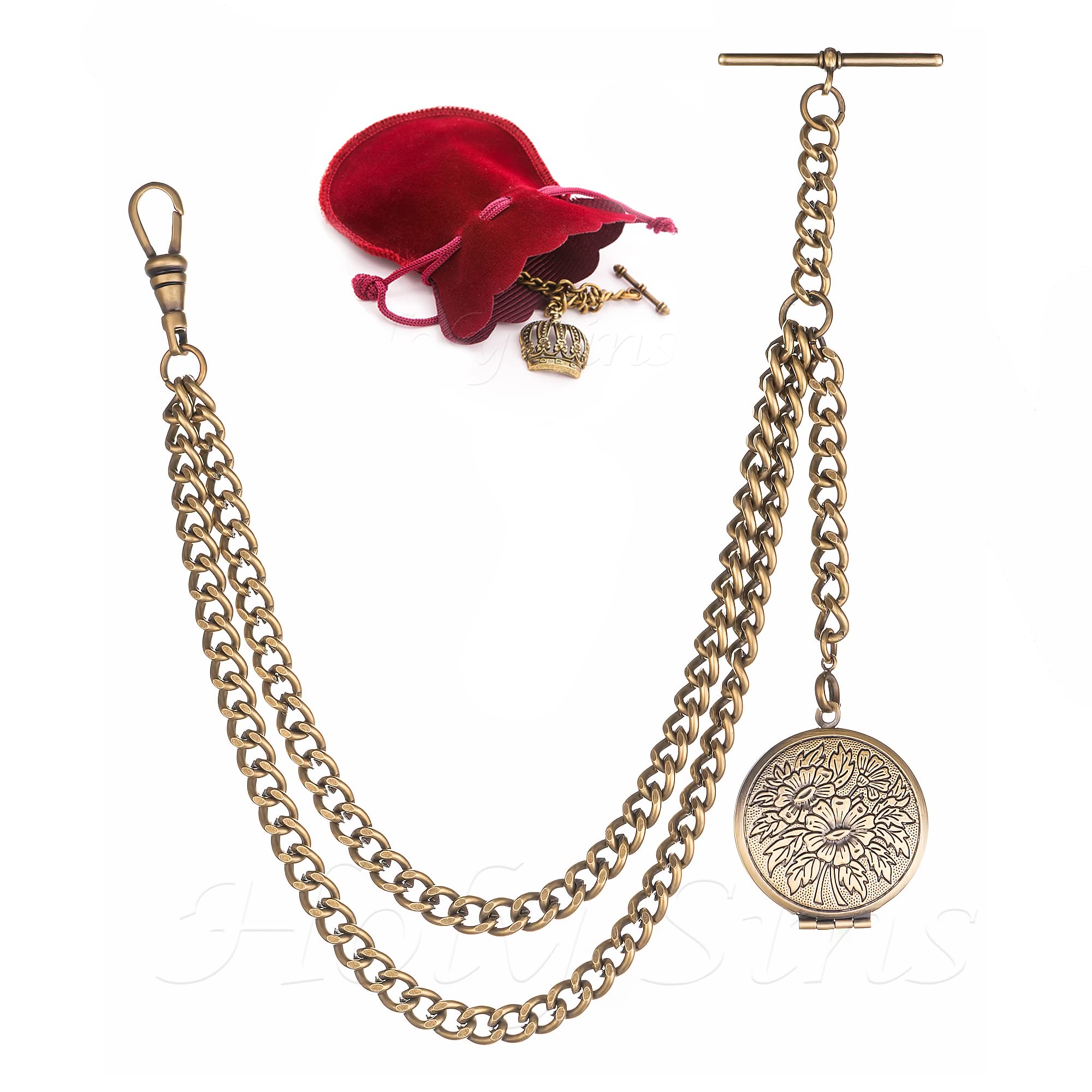 Bronze Colour Single Albert Pocket Watch Chain with Locket, Bronze, 12