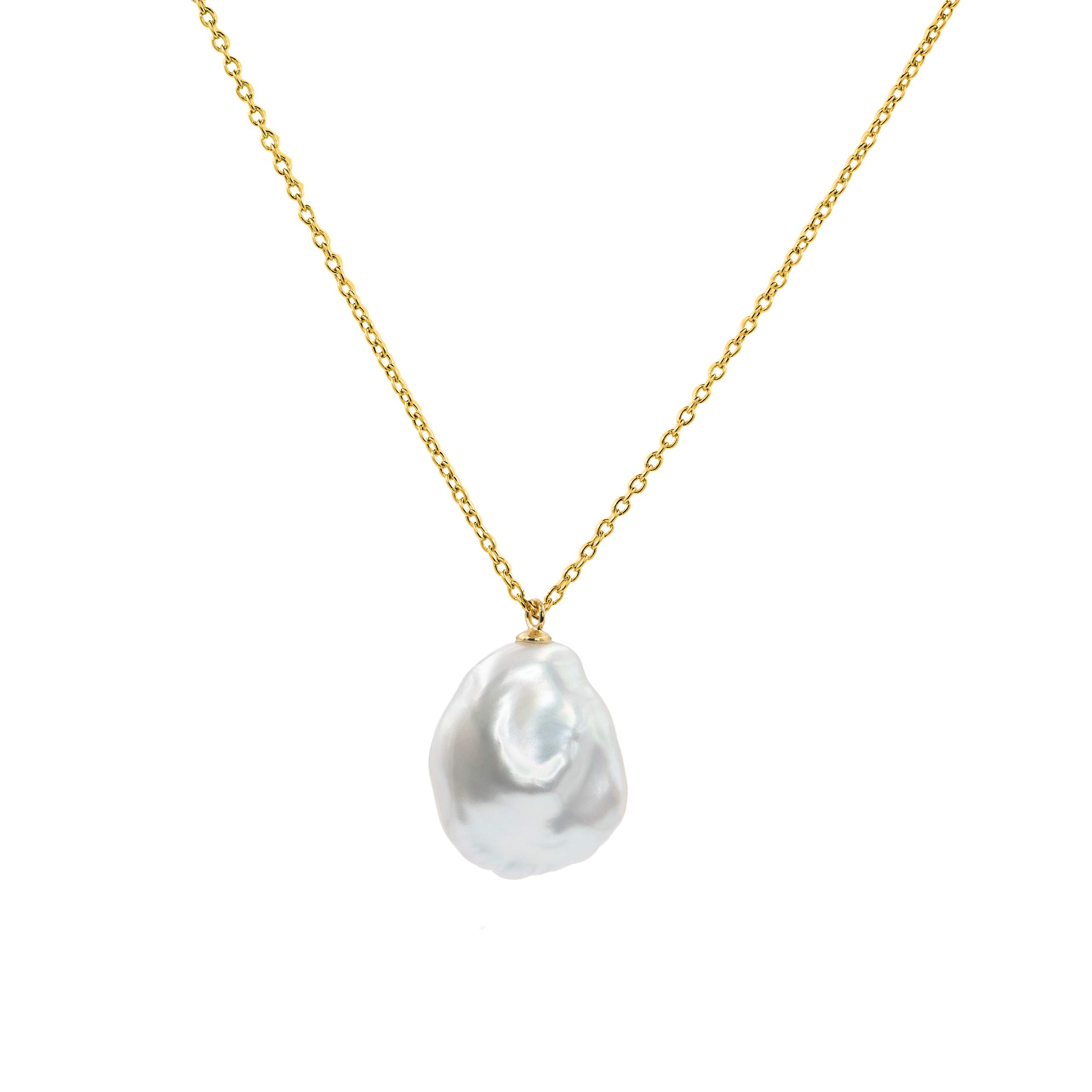 Secret & You Women's Pearl Pendant Necklace Big Freshwater Cultured Pearl Baroque Keshi shape 15-16 mm - 925 Sterling Silver Chain and Pendant 18k Gold Plated 38 to 45 cm long. — image 1