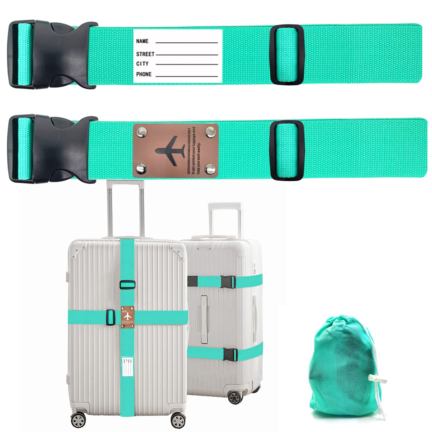 Luggage Straps Suitcase Belt Strap Green -2 Pack