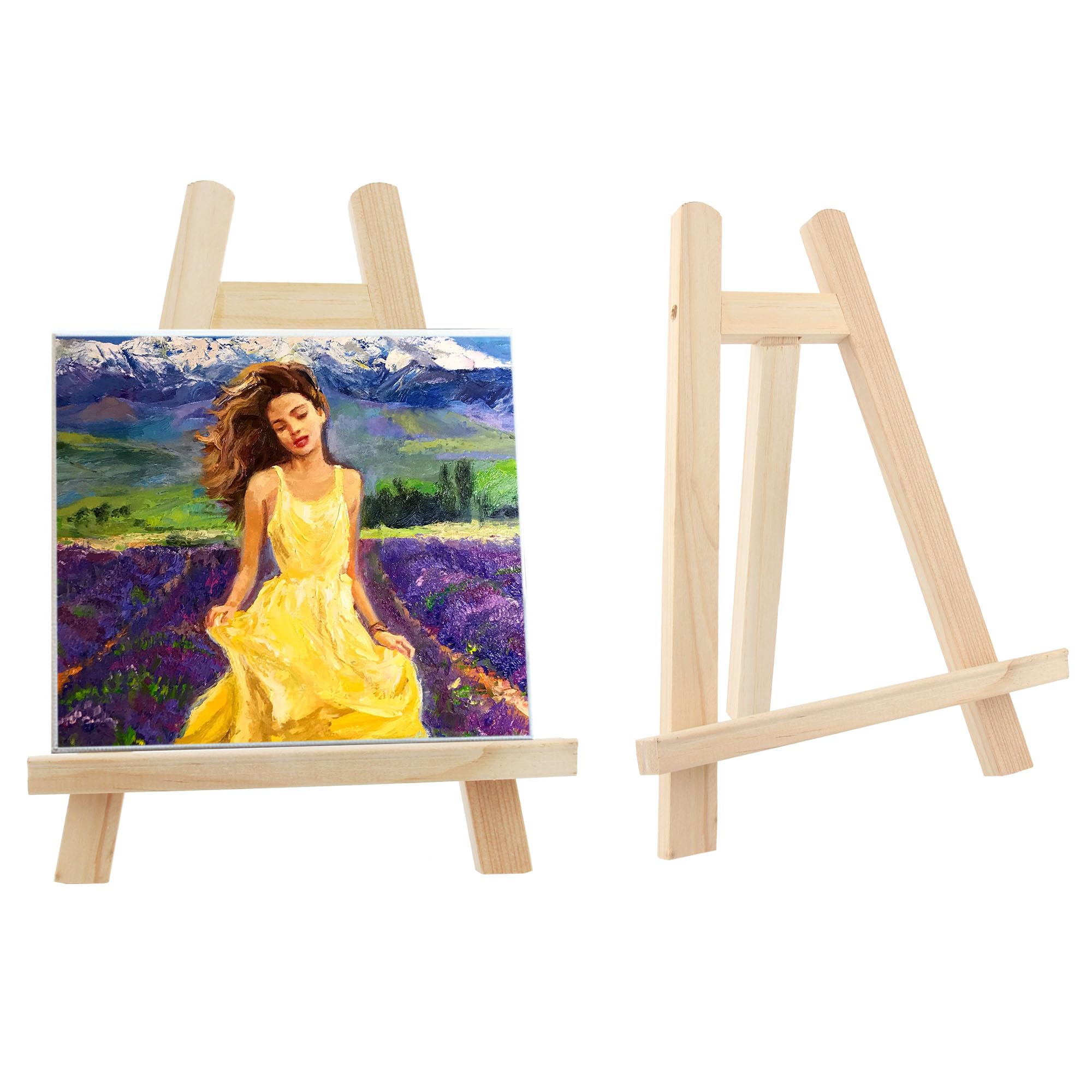 2 Pcs Mini Wooden Tabletop Display Stand, Small Painting Canvas Holder, Artist A-Frame Triangle Easel Studio Easel - 28 x 18CM