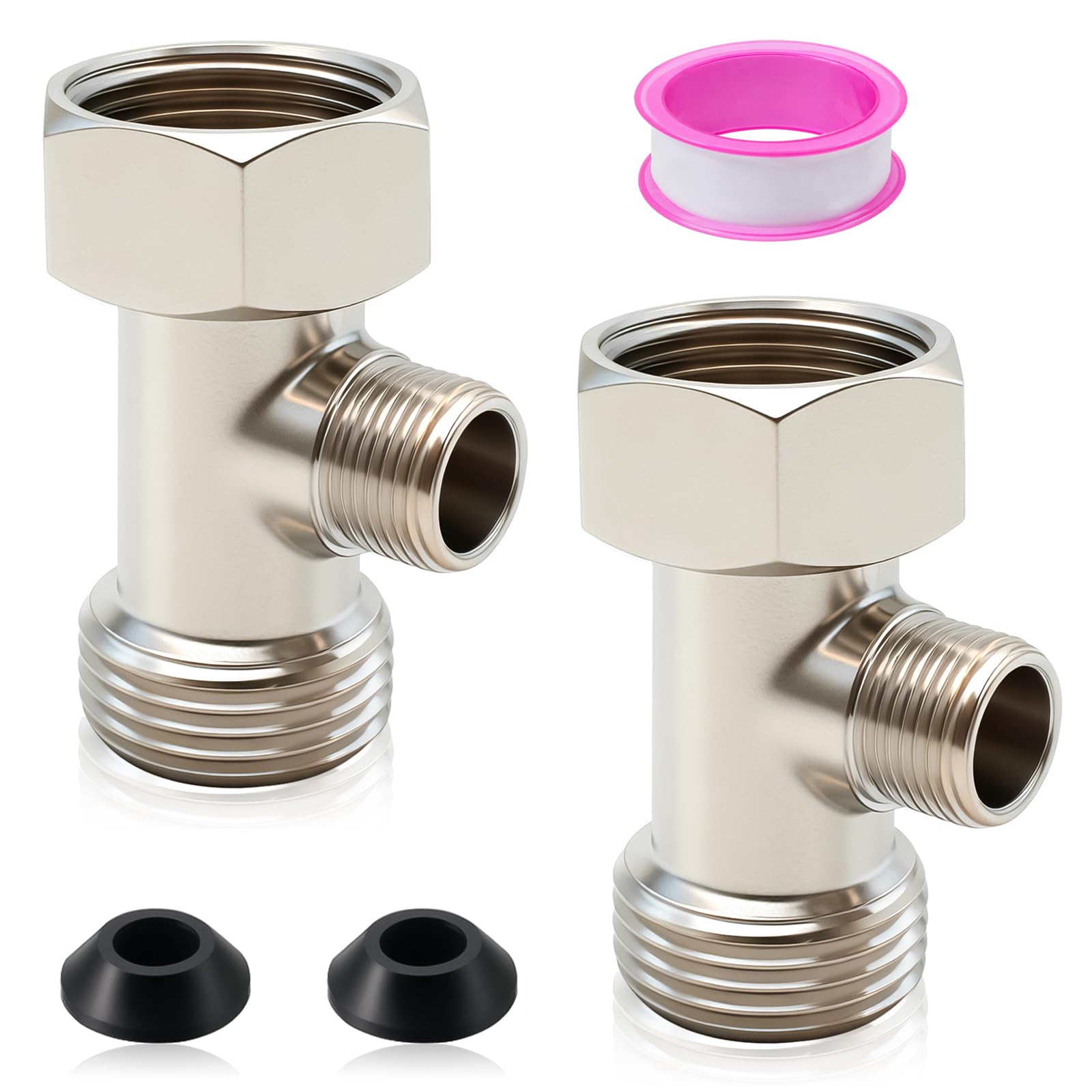 Photo 1 of 2 Pcs Bidet T Adapter, 7/8"x7/8"x3/8" Toilet Faucet Splitter, 3 Way T Valve Connector Universal Metal T-Adapter for Shower Toilet Bidet Attachment, Valve Hose Fitting Replacement Parts Accessories