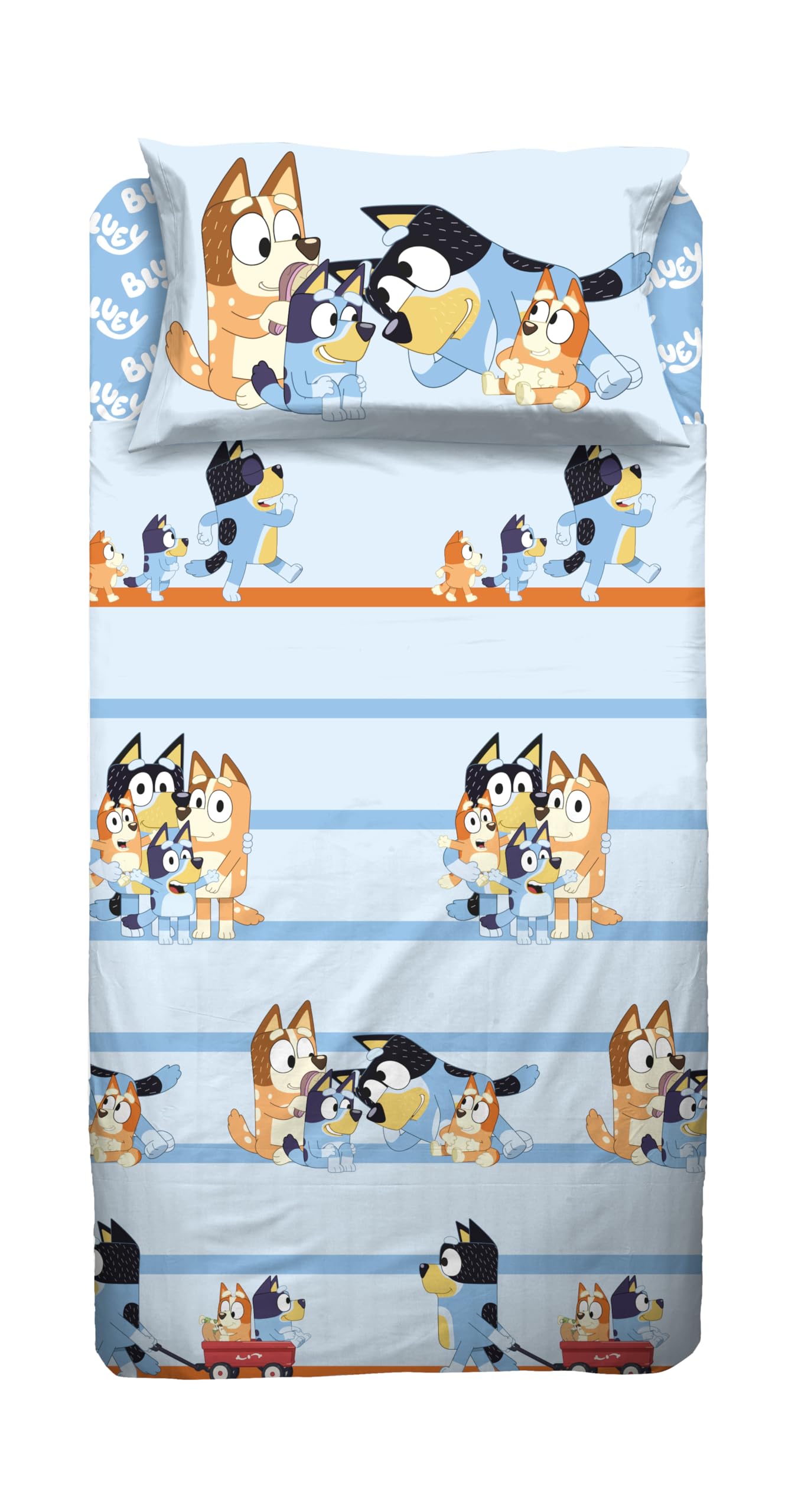 hermet Bluey Single Bed Sheet Set, Single Beds, Top Sheet, Fitted Sheet, Pillowcase, 100% Cotton, Official Product