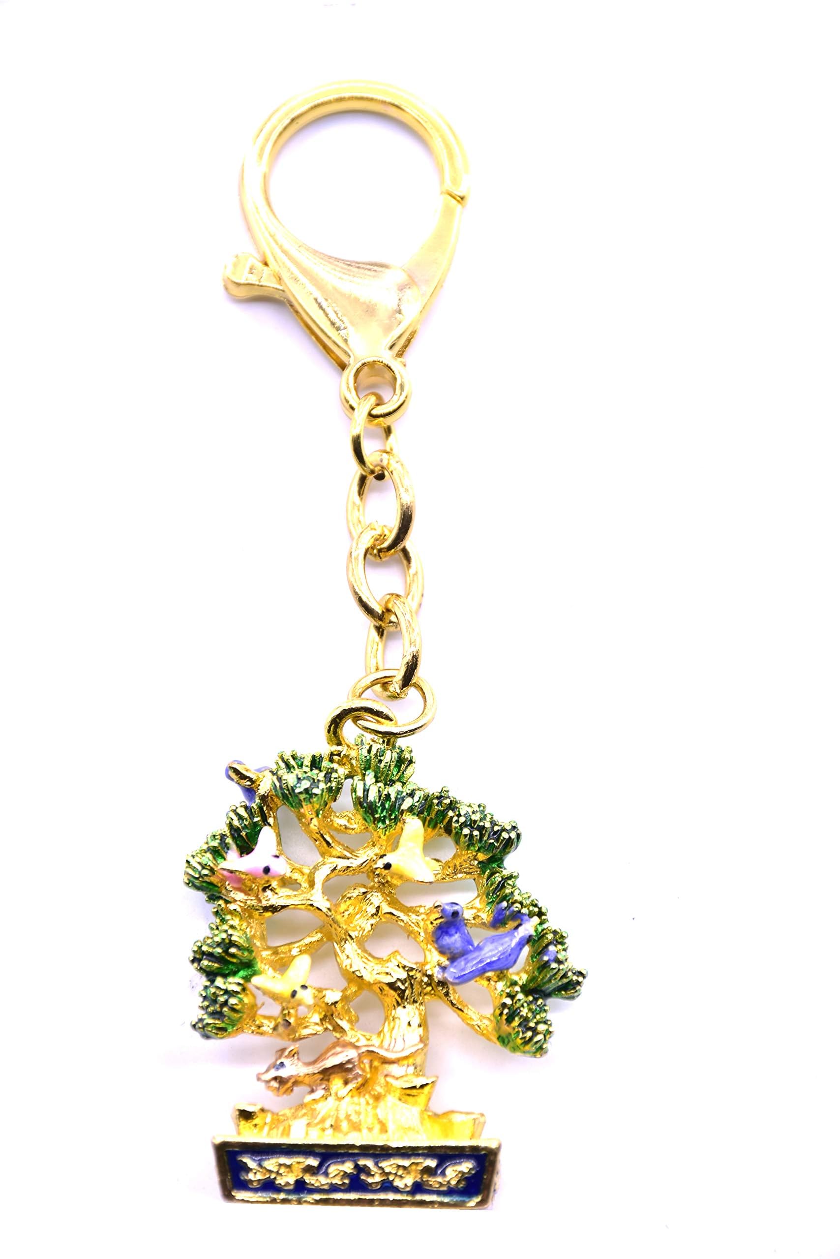 LHR trading inc Feng Shui Wealth Tree with Mongoose and 6 Birds Keychain