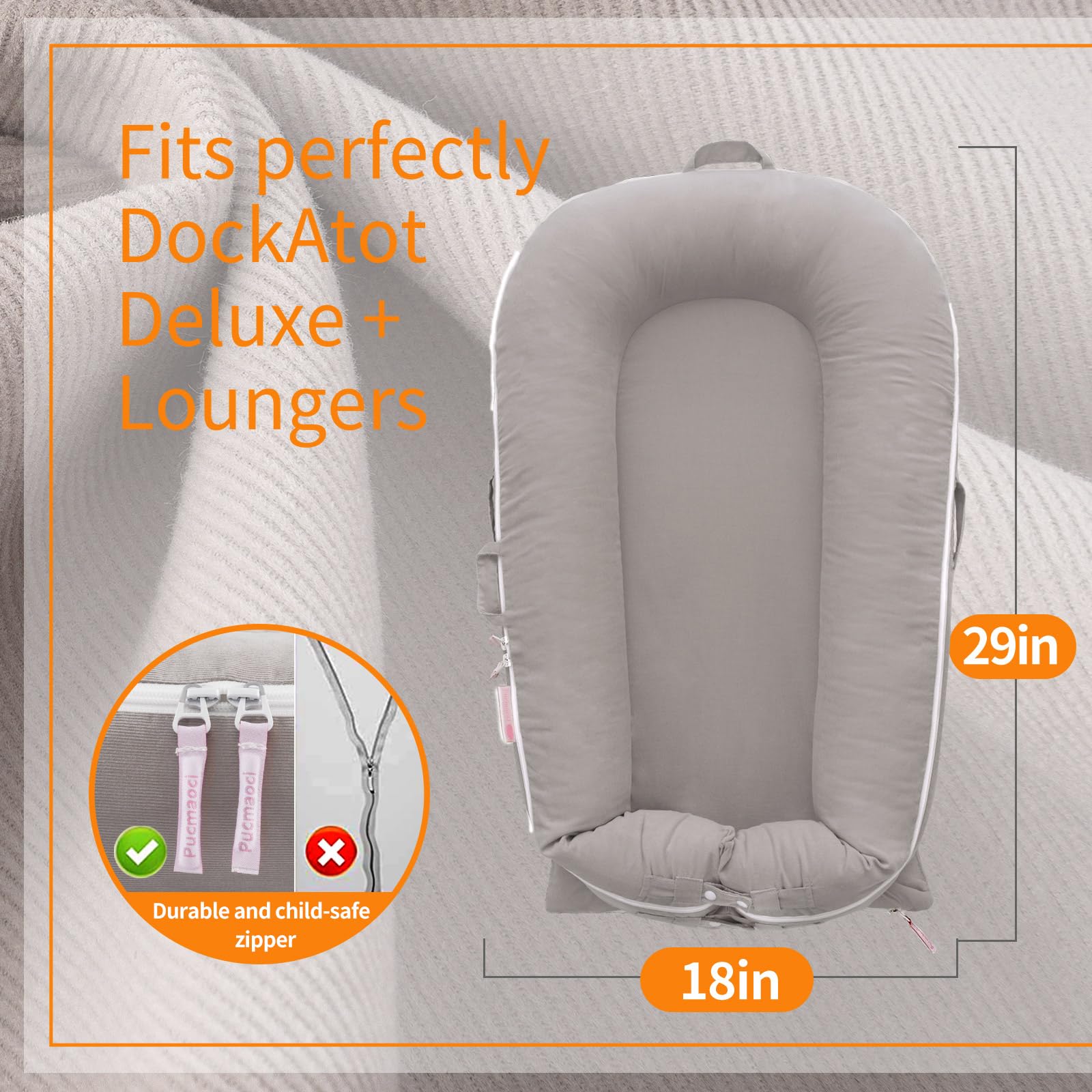 Corduroy Baby Lounger Cover for Dockatot Deluxe + | 100% Cotton Hypoallergenic Newborn Premium Quality Spare Cover(Cover Only) (Grey)