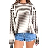 Striped Long Sleeve Shirt Women Oversized Sweatshirt Baggy Tee Shirts Crewneck Pullover Y2K Tops
