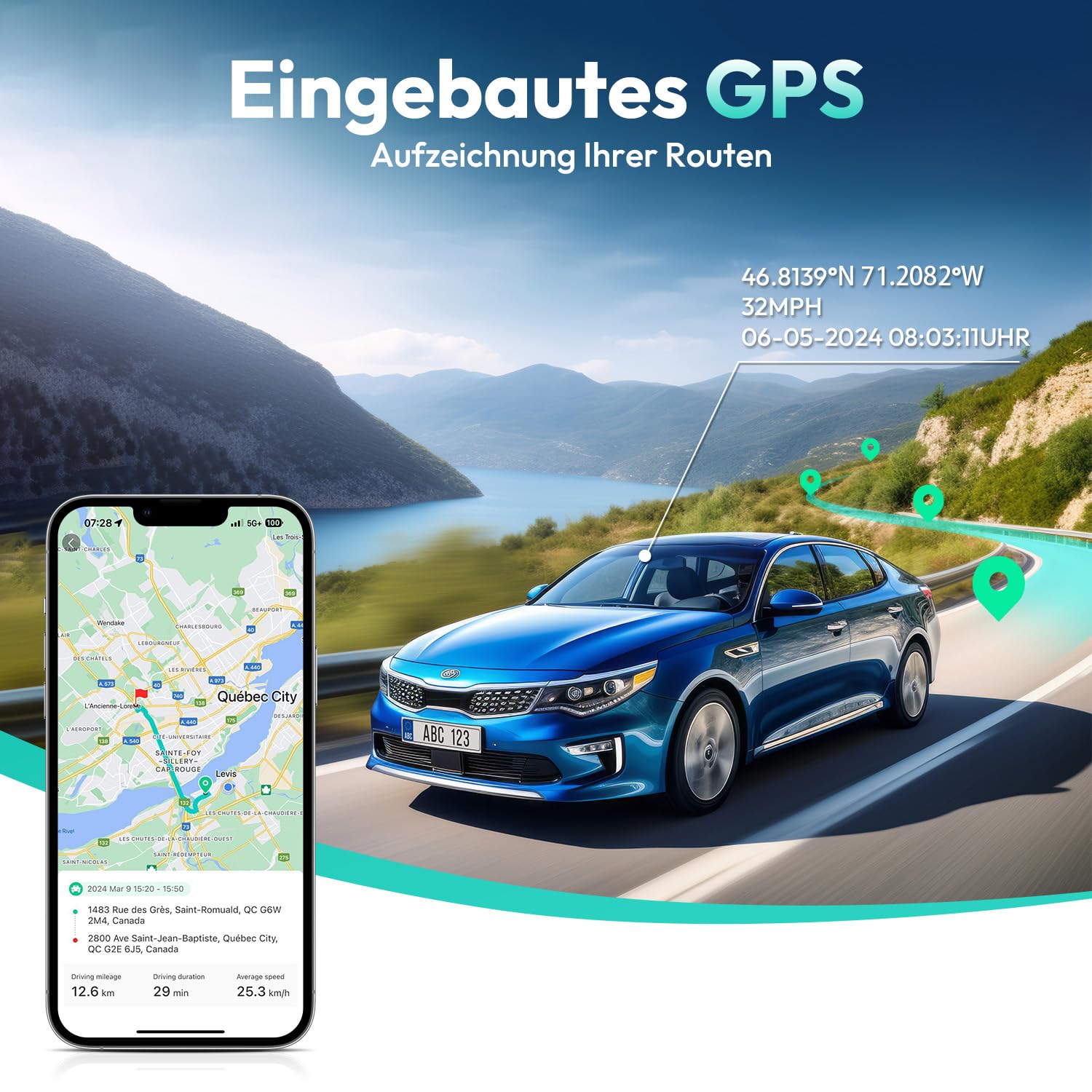 BOTSLAB Dashcam Auto Vorne Hinten, 4K Dashcam Auto GPS mit WiFi, Dual Autokamera mit 64GB SD Karte, ADAS, Nachtsicht, 170°Weitwinkel, WDR, 2,45" IPS, 24/7 Parküberwachung, Loop-Aufnahme 7