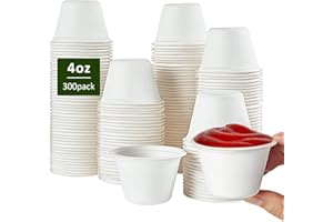 Vplus 300 Pack 4 OZ Disposable Souffle Cups, 100% Compostable Portion Cups, Made From Bagasse Fibe, Perfect For Dips, Food Sample, Jams, Honey, Sauces, Nuts