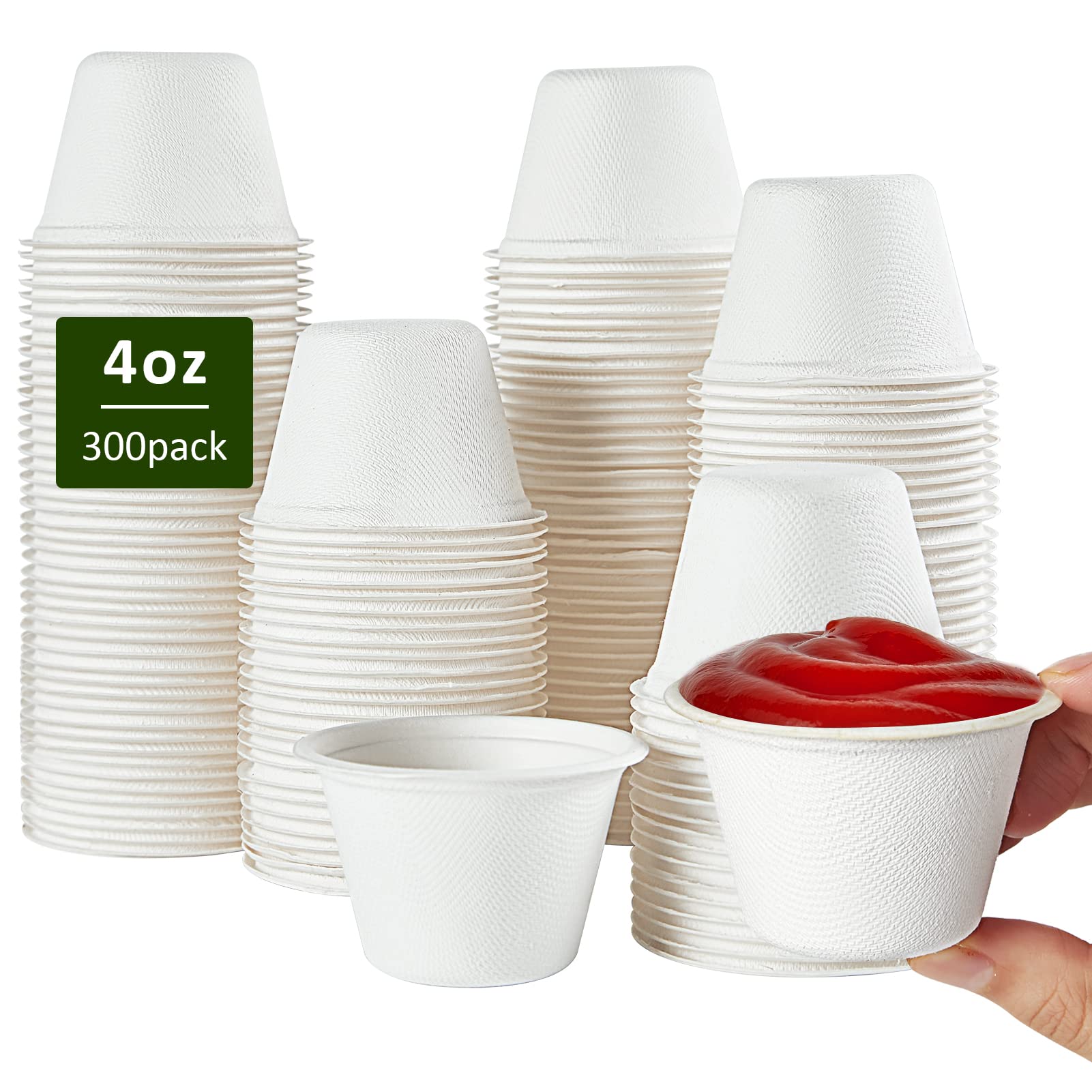 Photo 1 of Vplus 300 Pack 4 OZ Disposable Souffle Cups, 100% Compostable Portion Cups, Made From Bagasse Fibe, Perfect For Dips, Food Sample, Jams, Honey, Sauces, Nuts