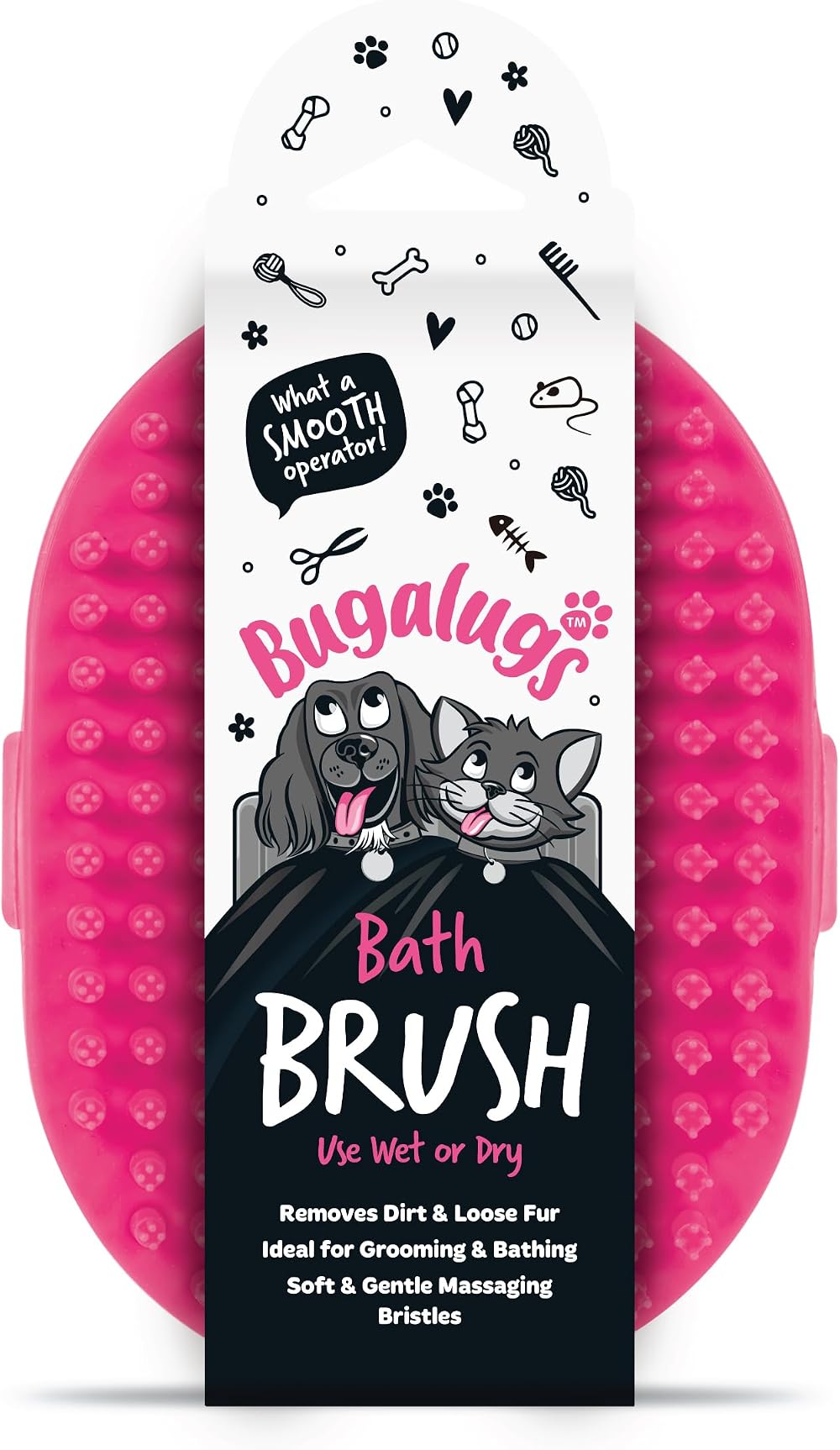 Bugalugs Bath Brush for Dogs & Cats - Wet or Dry Grooming Brush