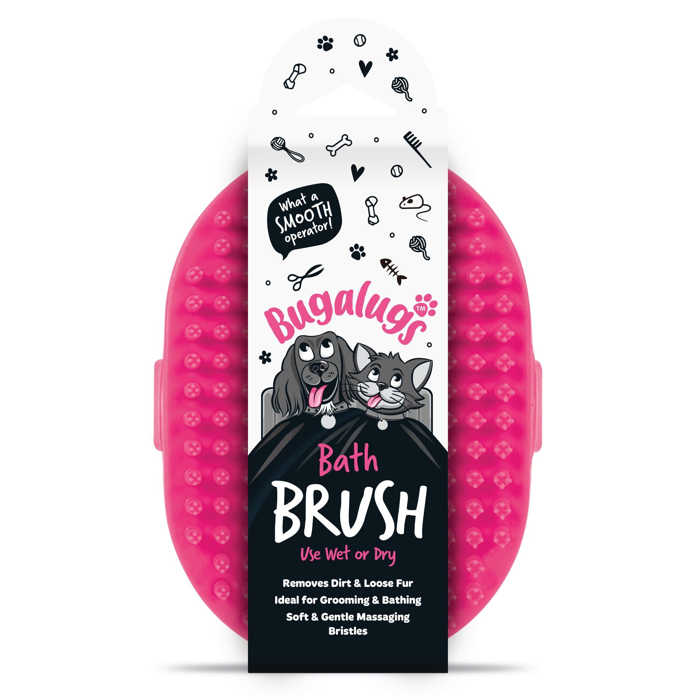 Bugalugs Dog Shampoo Bath Brush & Cat Brush, use wet or dry as grooming brush for grooming & bath bathing use alongside our shampoo for smelly dogs & cat shampoo