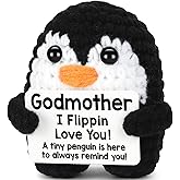 Mini Funny Godmother Gifts from Godchild, Handmade Crochet Penguin Valentines Day Birthday Gifts for Godmother from Granddaughter Grandson, I Love You Godmother Mothers Day Emotional Cute Decor