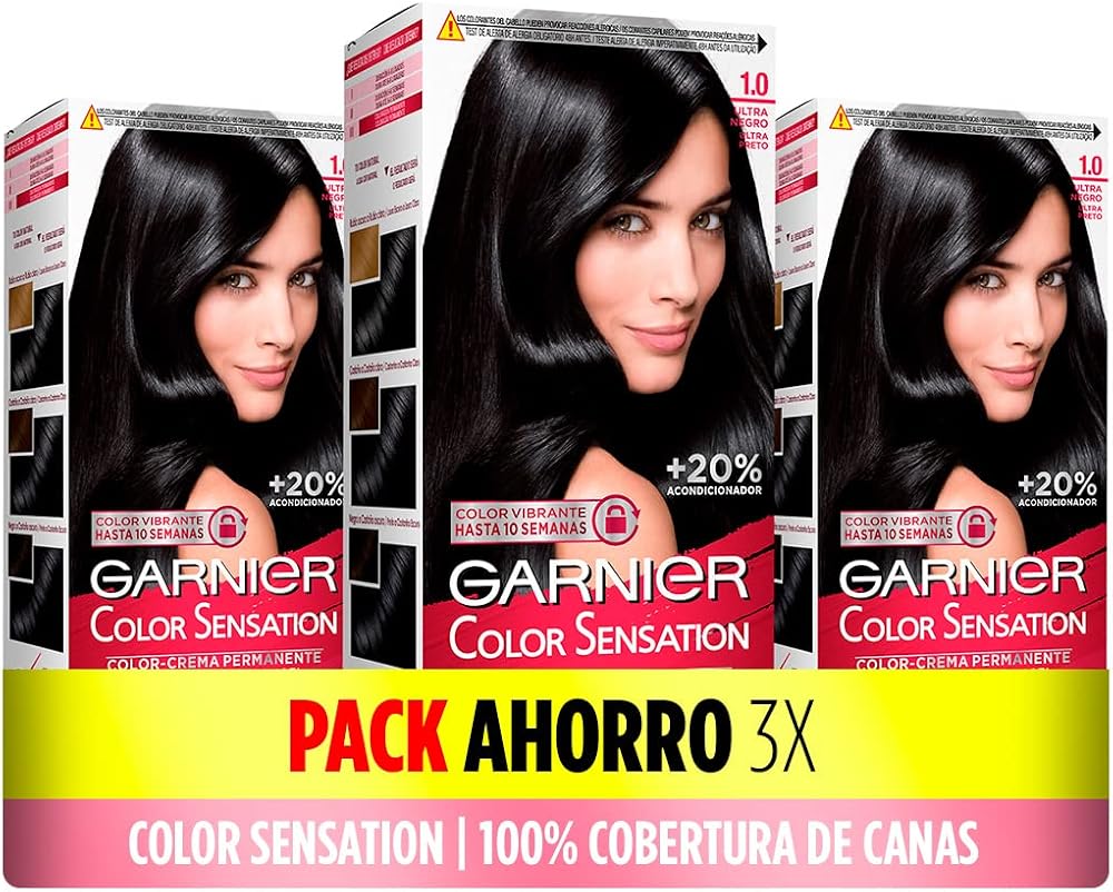 Garnier Color Sensation 3 Pack Permanent Hair Dye Ultra Black 1.0