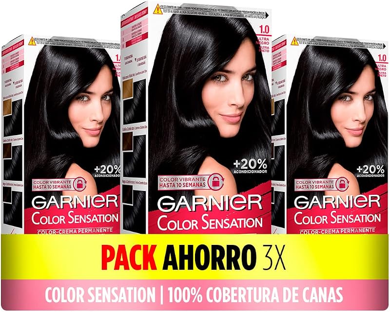 Garnier Color Sensation 3 Pack Permanent Hair Dye Ultra Black 1.0