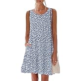 nclook Womens Summer Casual Dresses Sweet Cute Crewneck Sleeveless Dress with Pockets