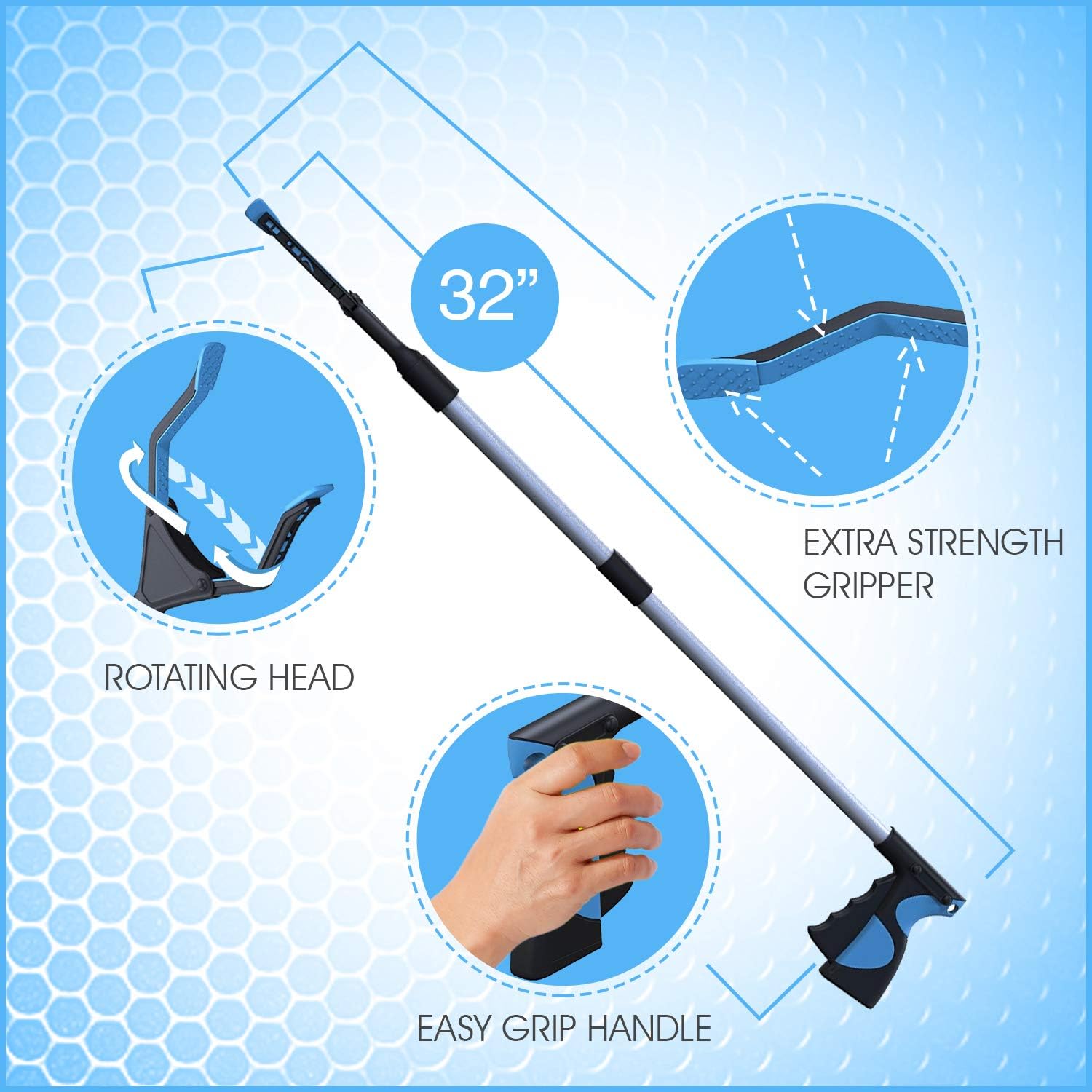 Grabber Reacher Tool,FitPlus Grabber With Strong Magnet 32", 2 Year Warranty Extra Thick Steel Cable Grabber Reacher for Elderly, Lightweight Extra Long Handy Trash Picker Upper Claw Grabber: Health & Personal Care