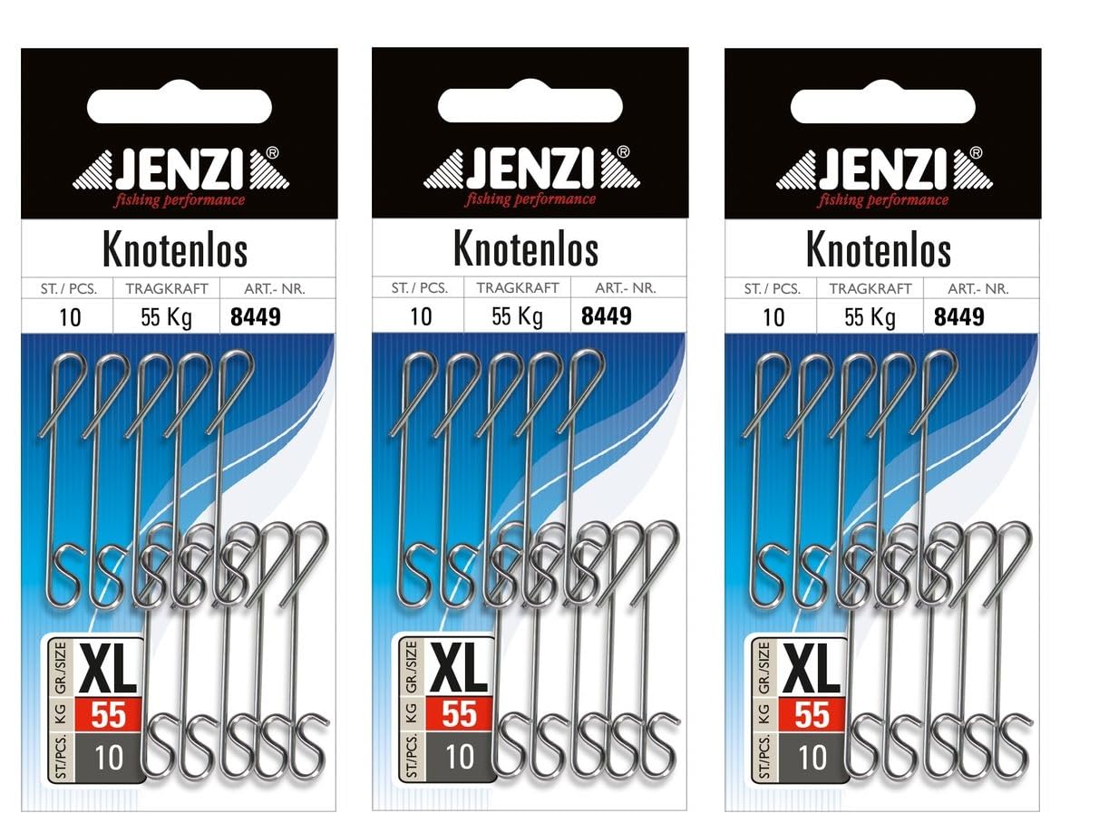 Jenzi Knotless Cord Connectors 9 kg, 12 kg, 34 kg, 46 kg or 55 kg (Pack of 3 Packs of 10) by Jenzi + Free Petri Heil! Sticker (55 kg) Pack of 30