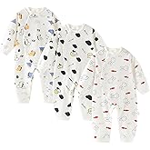 IADOER Newborn Baby Romper - Unisex Cotton Bodysuit for Infant Baby Boys Girls 3 Pack Long Sleeve Button Solid Jumpsuits