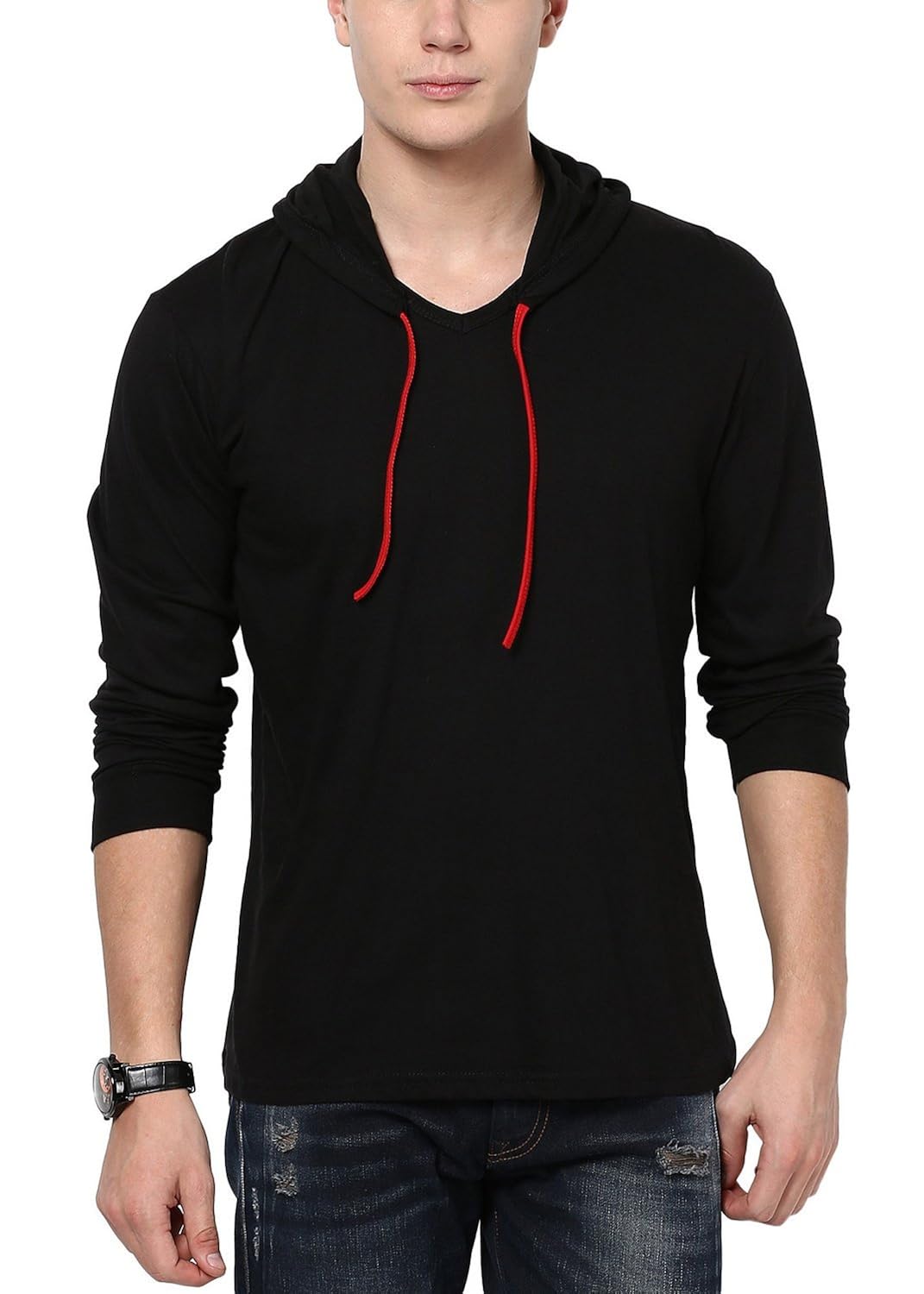 style shell men's cotton hooded full sleeve t-shirt