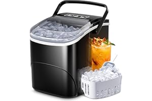 Crzoe Ice Makers Countertop with Carry Handle,26Lbs/24H,9 Cubes Ready in 6 Mins,2 Sizes of Bullet Ice,Self-Cleaning Function,Ideal for Home/Kitchen(Black)