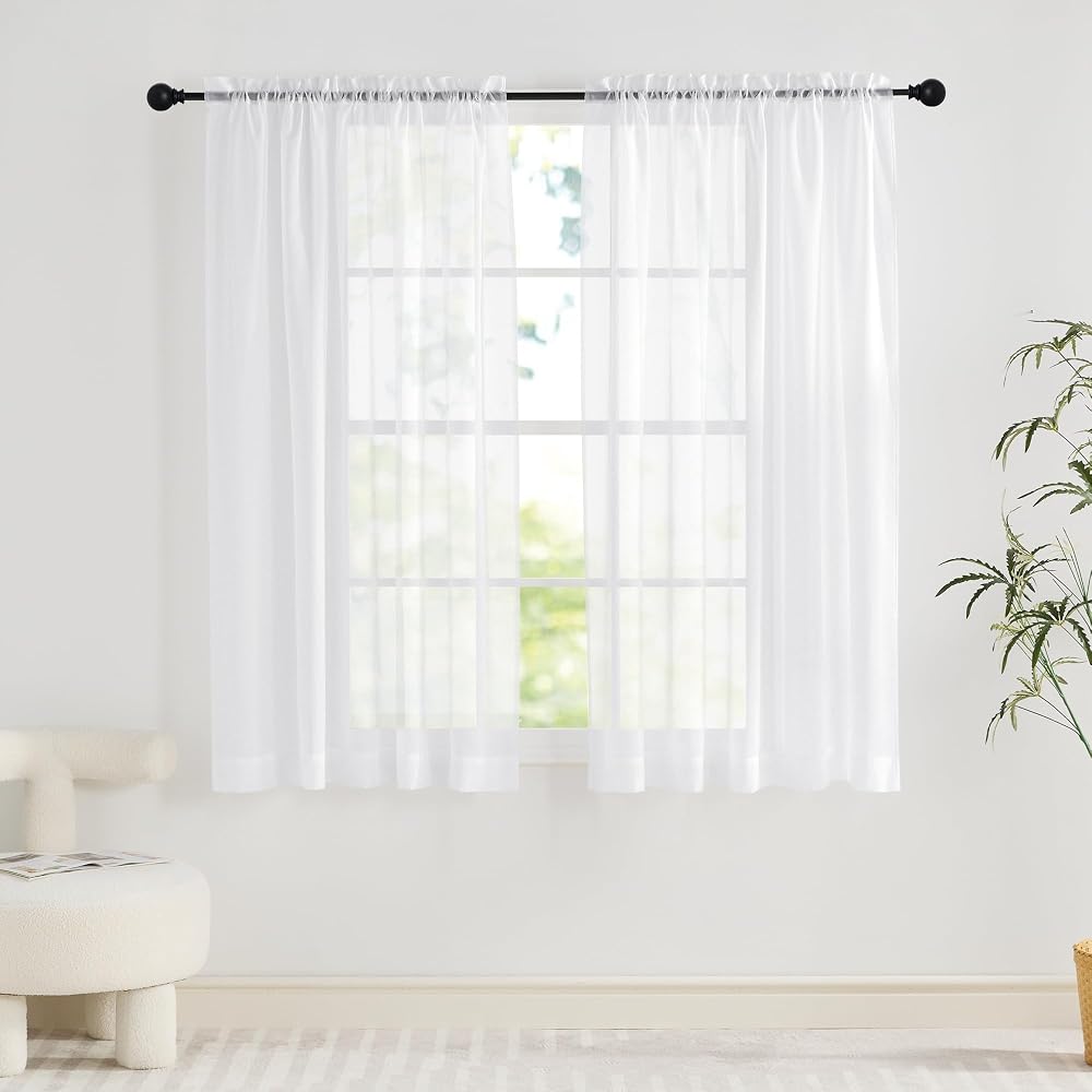 PONY DANCE White Net Curtains 2 Panels 60x54 Inches Slot Top Voile