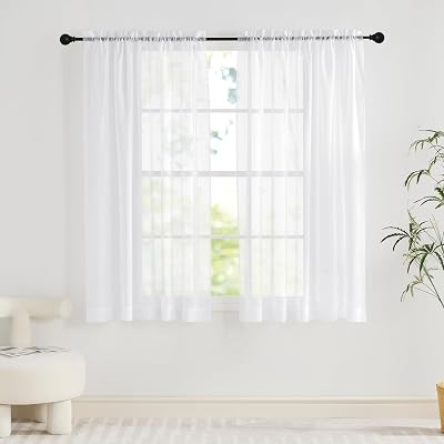 PONY DANCE White Net Curtains 2 Panels 60x54 Inches Slot Top Voile