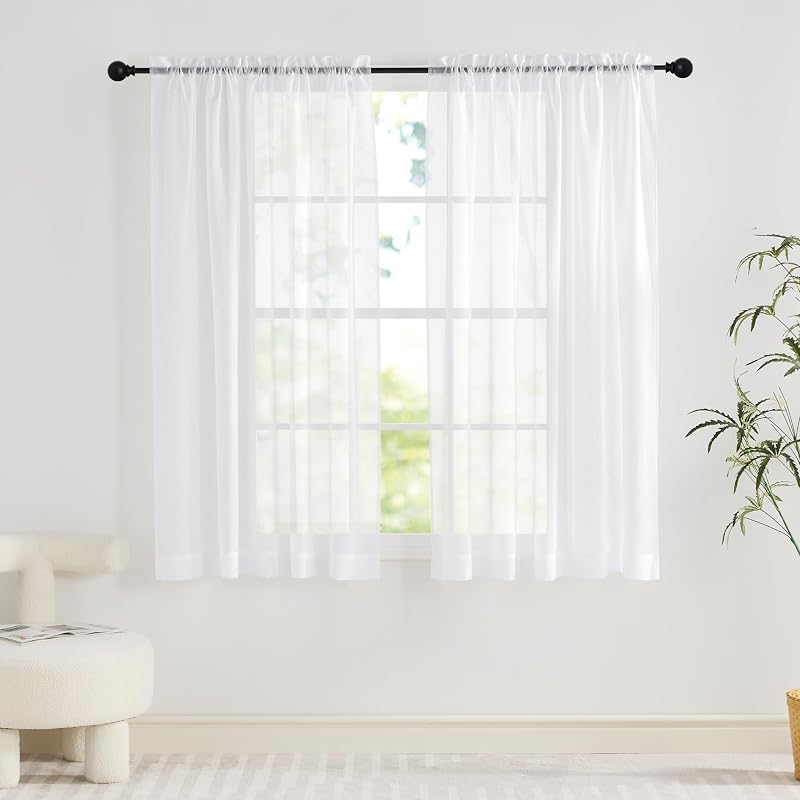 PONY DANCE White Net Curtains 2 Panels 60x54 Inches Slot Top Voile