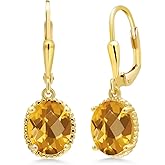 Gem Stone King 18K Yellow Gold Plated Silver Leverback Drop Dangle Earrings For Women | 9X7MM Oval Gemstone Birthstone | Gold Earrings | Fine Jewelry Gifts for Her Mom Women Wife