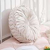 Drydiet 1 Pcs Round Throw Pillows Decorative Velvet Pleated Throw Pillows 15'' Diameter Accent Pumpkin Boho Chair Cushion for Couch Sofa Chair Bed Home Decoration (White)