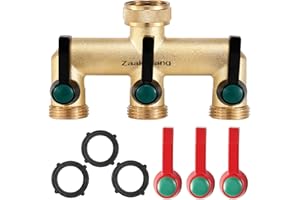 ZAAKWANG Brass Garden Hose Splitter, 3/4" 3 Way Faucet Splitter, Outdoor Frostproof Faucet Splitter, Rustproof Faucet Splitter