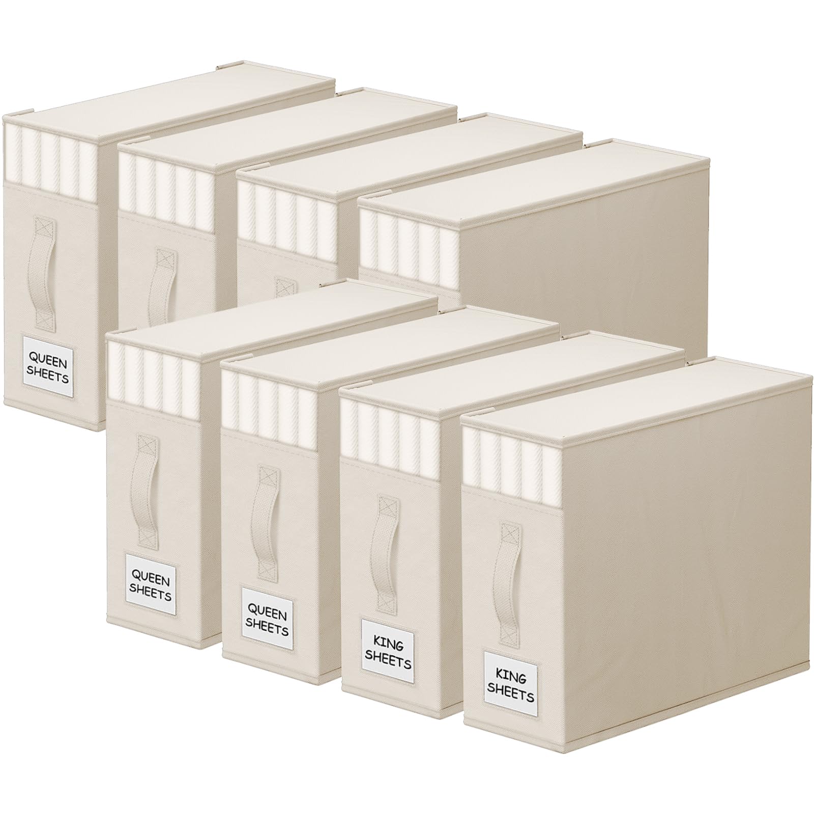 StorageTastic 8 Pack Bed Sheet Closet Organizers and Storage,Sturdy Foldable Storage Containers with Window and Label,Storage and Organization for Bedding Sheets,Duvet Covers,Blankets (Beige) Image