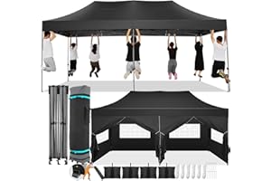 COBIZI 10x20 Pop Up Canopy with 6 Sidewall,Heavy Duty Canopy UPF 50+ All Season Wind Waterproof Commercial Outdoor Wedding Party Tents for Parties Gazebo with Roller Bag(10 x 20 ft Black)