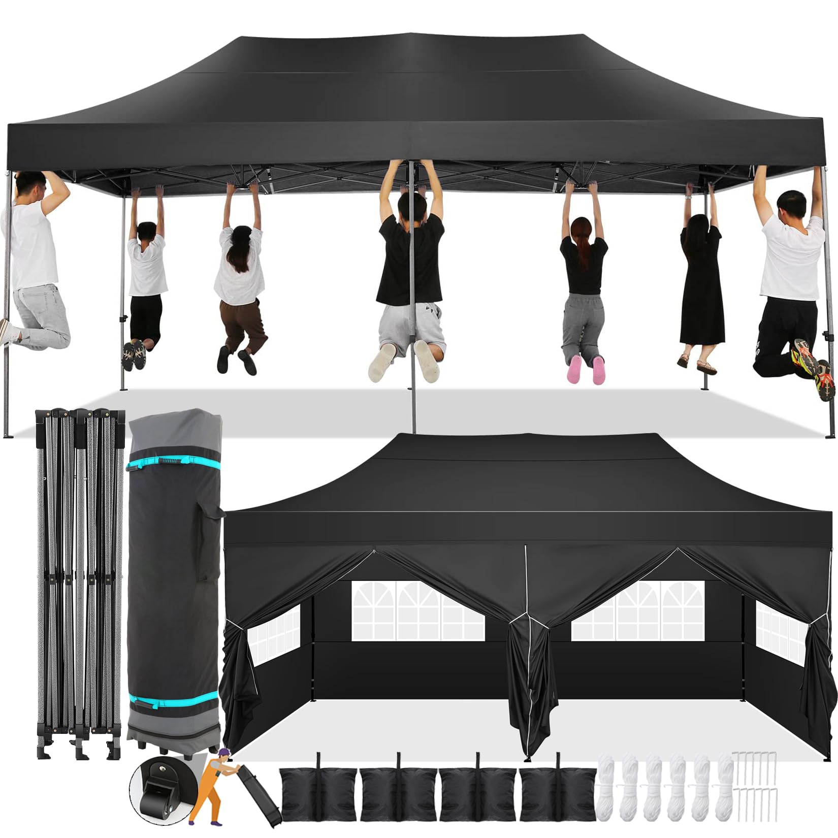Photo 1 of ***used*****COBIZI 10x20 Pop Up Canopy with 6 Sidewall,Heavy Duty Canopy UPF 50+ All Season Wind Waterproof Commercial Outdoor Wedding Party Tents for Parties Gazebo with Roller Bag(10 x 20 ft Black)