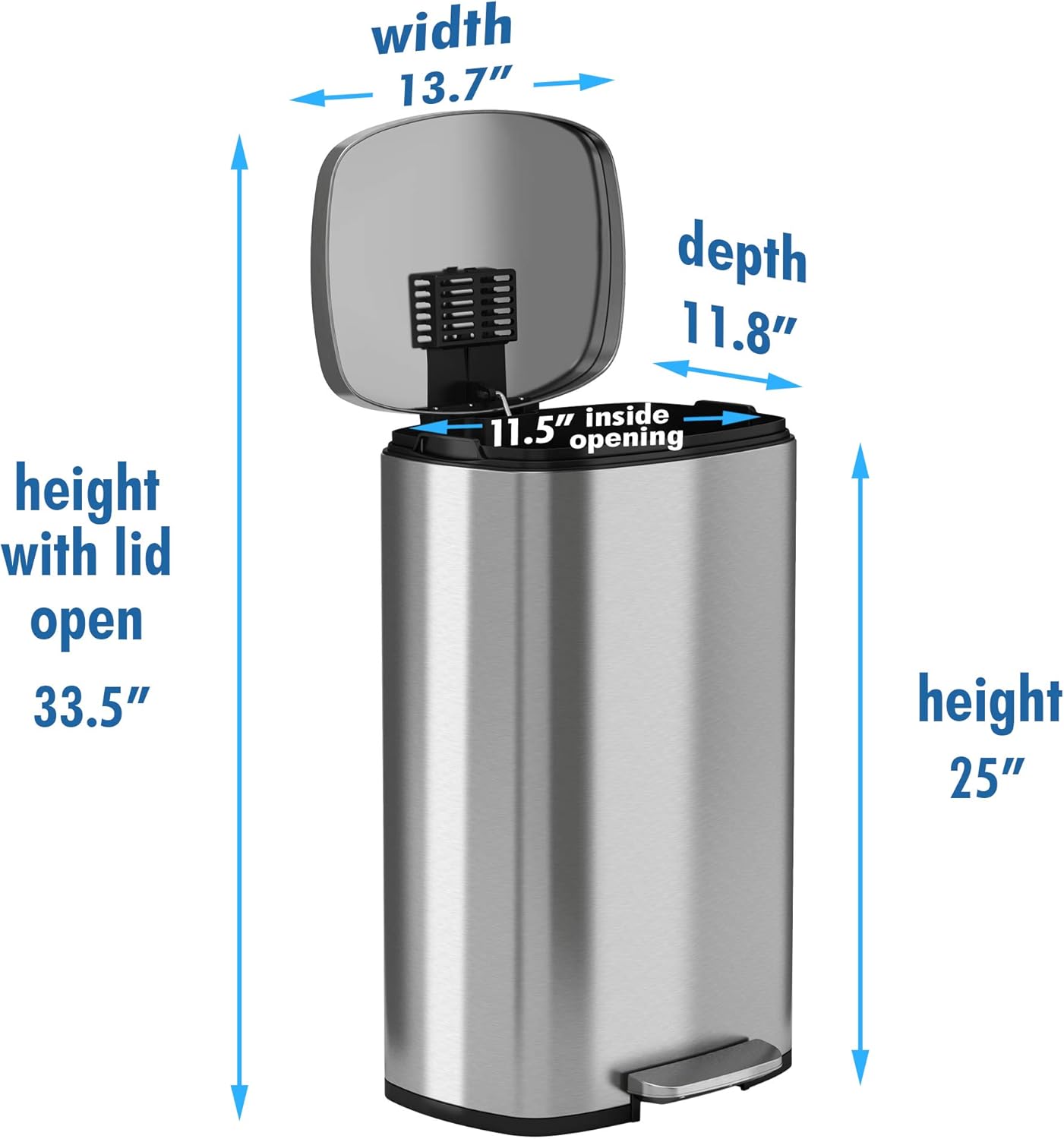 iTouchless SoftStep 8 Gallon Kithen Step Trash Can with AbsorbX Odor Control System, Stainless Steel 30 Liter Pedal Garbage Bin for Office, Home, Removable Inner Bucket, Silent and Gentle Lid Close: Home & Kitchen