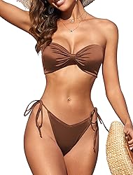 ZAFUL Women's Strapless Bikini Set Knot Front Twist