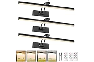 Yuichoy 3 Pack Picture Lights for Wall Battery Operated, 16 inch Wireless Art Lighting for Painting, 6 Colors Picture Frame Lights with Remote, Dimmable 5200mAh Gallery Light, Black