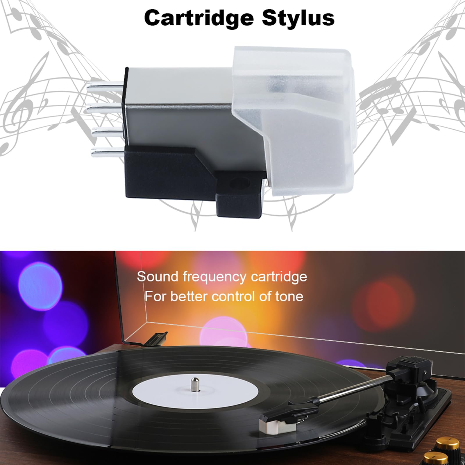 Moving Magnet Cartridge for Vinyl Record Player, AT-3600L MM Turntable Cartridge Record Player Accessories Long Lasting, Easy Installation High-Fidelity Audio Phonograph Cartridge Stylus Replacement